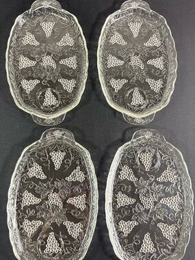 Clear Glass Grape-Pattern Serving Dishes - Set of 4